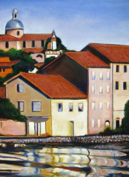 Italian Lake Village Painting